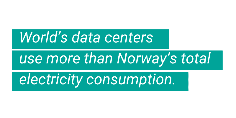 Los centros de datos del mundo utilizan más que el consumo total de electricidad de Noruega